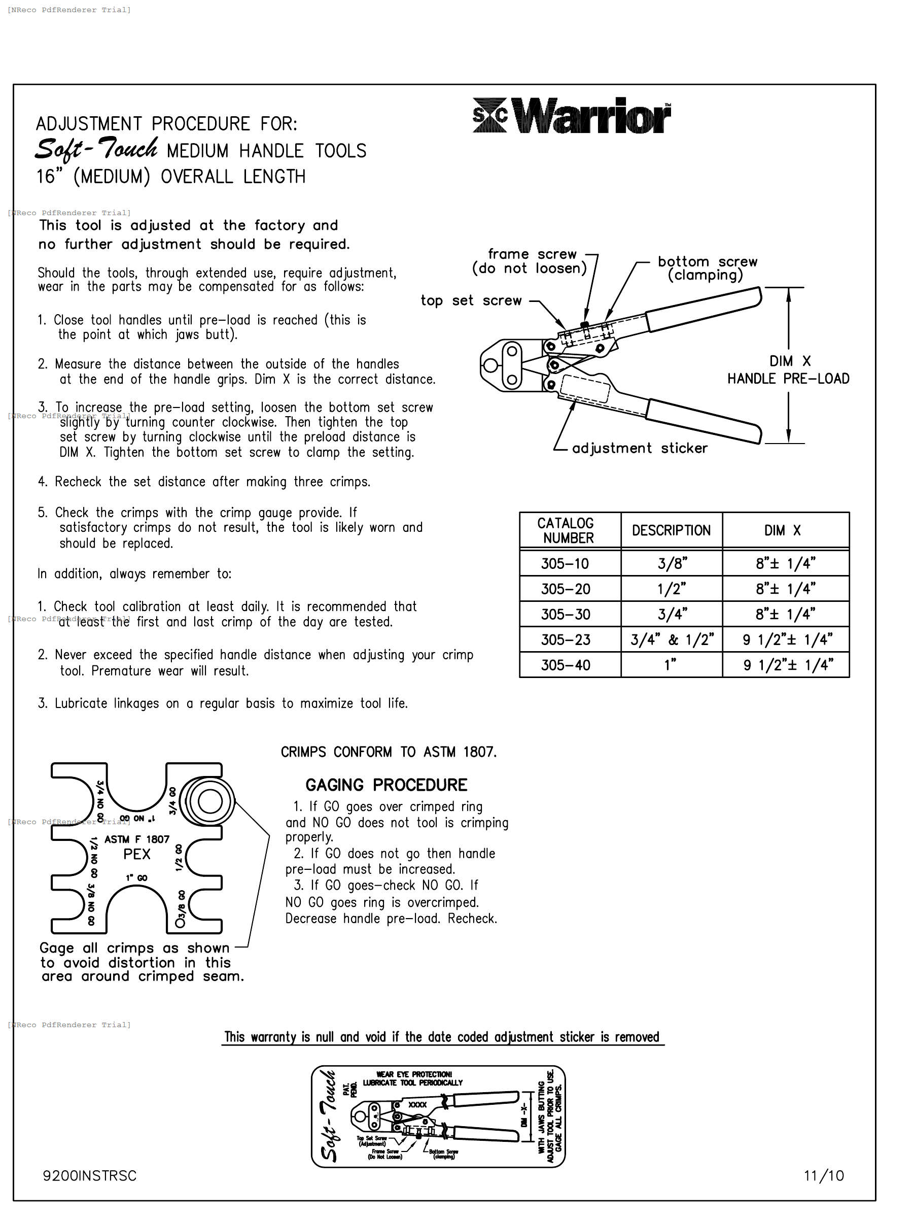 305 SERIES - STEEL HANDLE TOOL ADJUSTMENT PROCEDURE - INSTRUCTION SHEET.PDF Technical Document